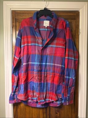 Bright Red & Purple Plaid Button-Up Shirt